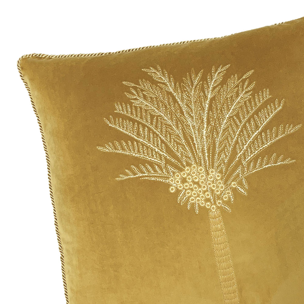 furn. Desert Palm Olive Embroidered Velvet Cushion Image 2