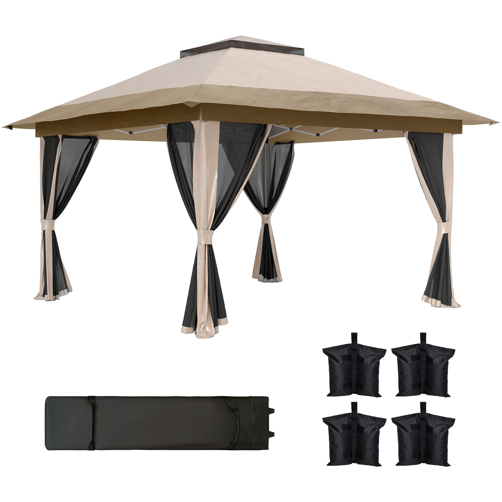 Outsunny 3.6 x 3.6m Beige Pop Up Gazebo with Netting and Wheeled Carry Bag Image 2
