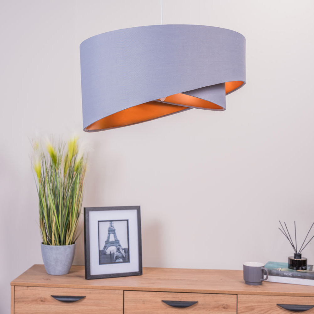 ValueLights Trekan Grey and Metallic Copper Pendant Lamp Shade Image 3