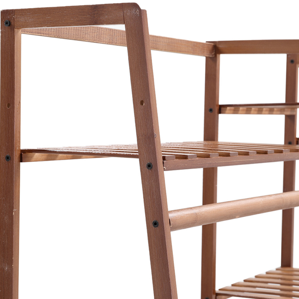 Living and Home Multi-Tier Brown Bamboo Clothing Rack with Storage Shelf Image 4