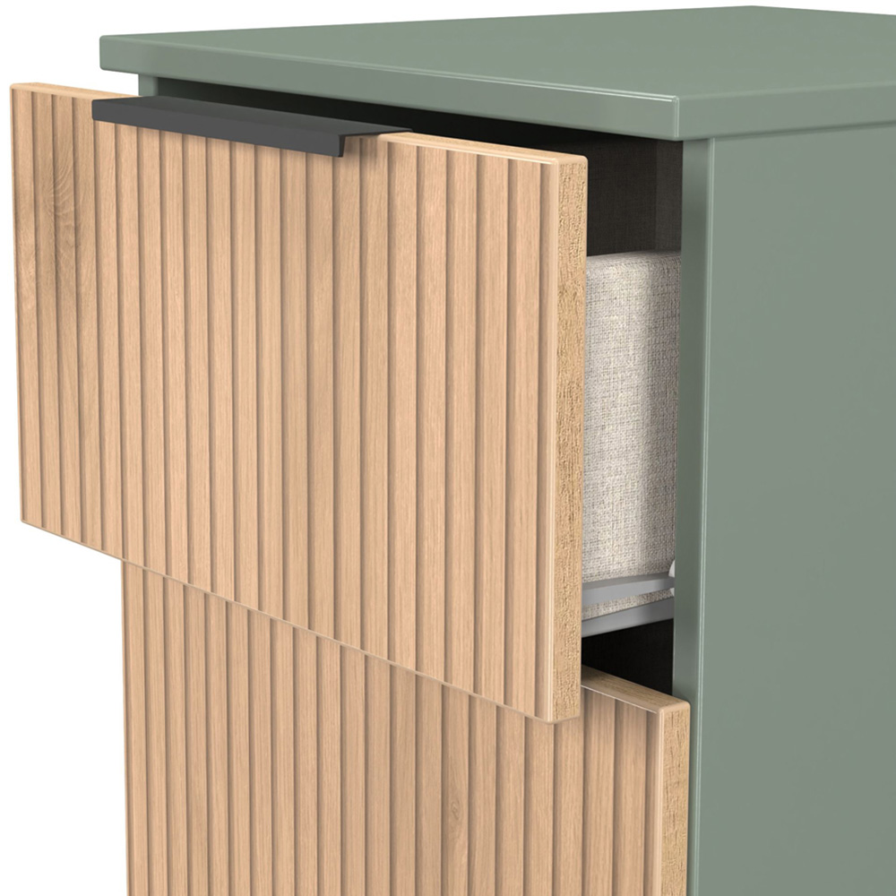 Crowndale Java 3 Drawer Slatt Effect and Reed Green Bedside Cabinet Image 5