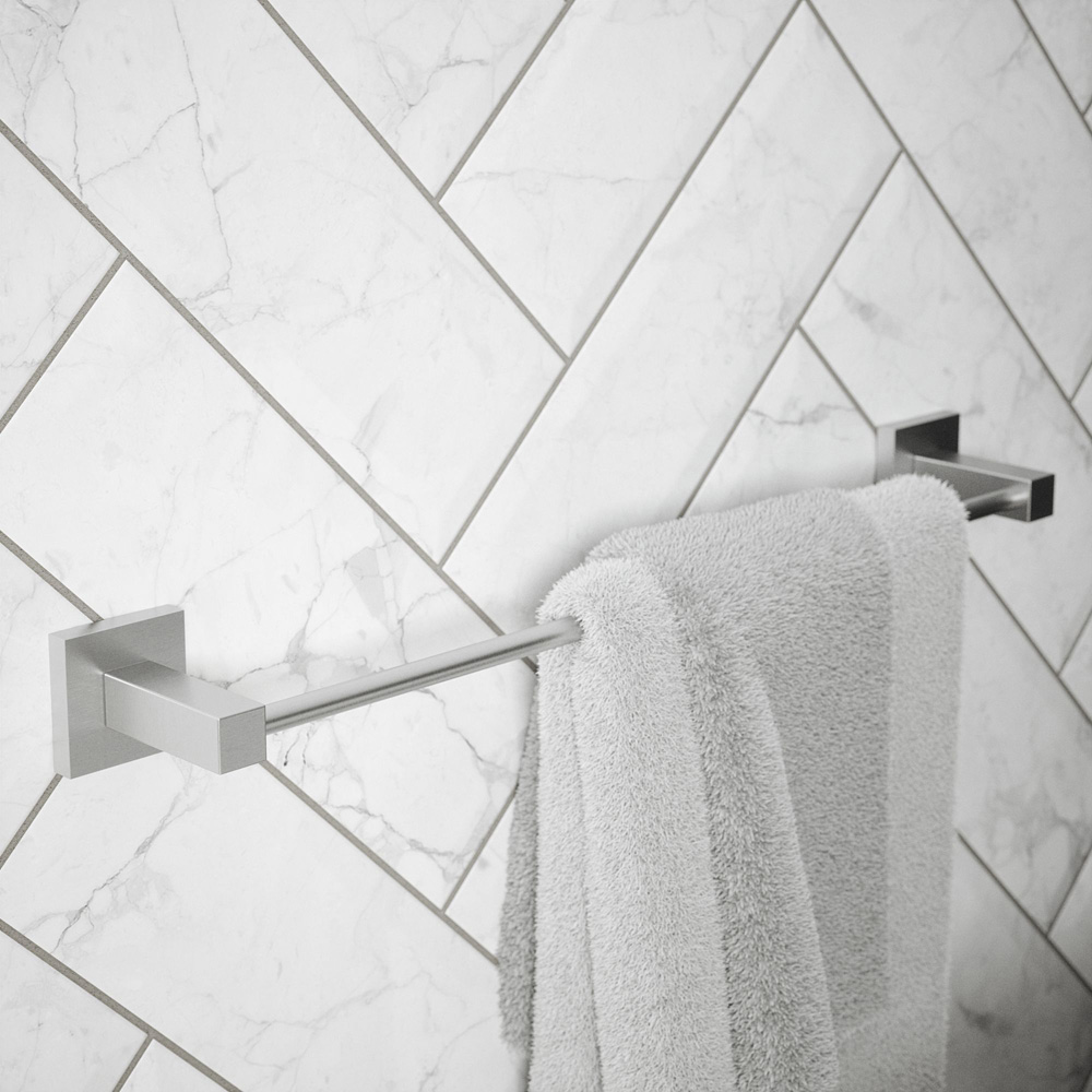 Rothley Brushed Silver Square Towel Rail 450mm Image 2