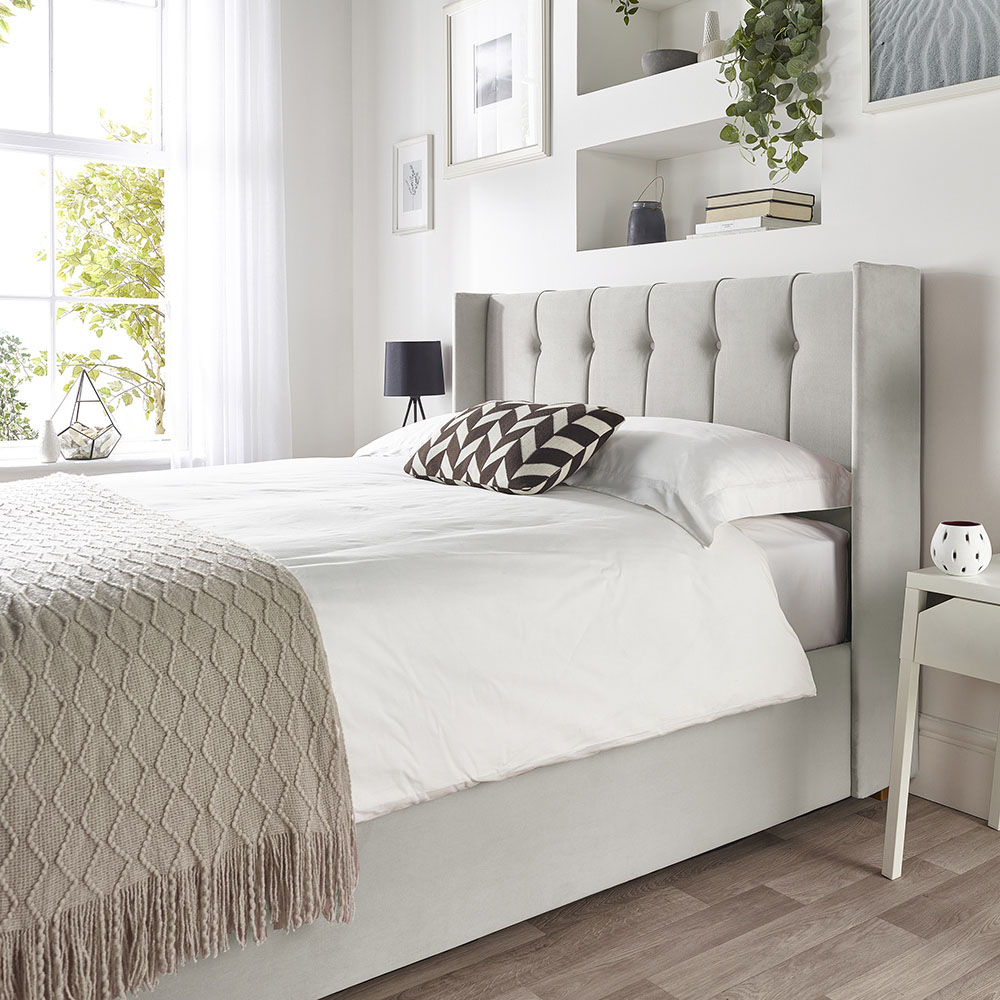 Catherine Lansfield Utopia Single Light Silver Velvet Ottoman Wing Bed Image 5