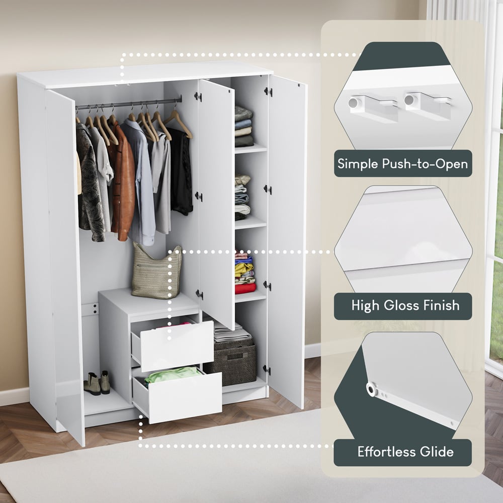 Vida Designs Glinton 3 Door 2 Drawer White Wardrobe Image 8