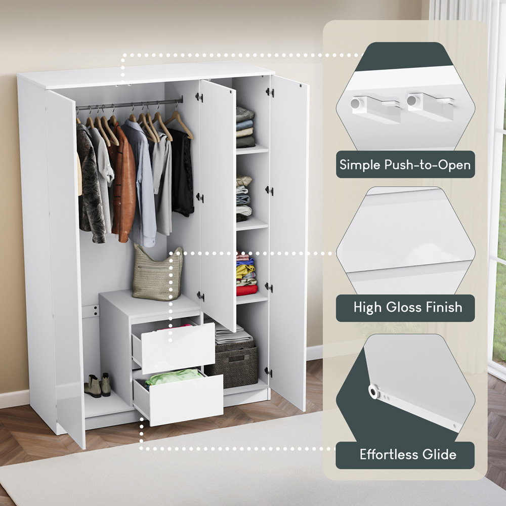 Vida Designs Glinton 3 Door 2 Drawer White Wardrobe Image 8