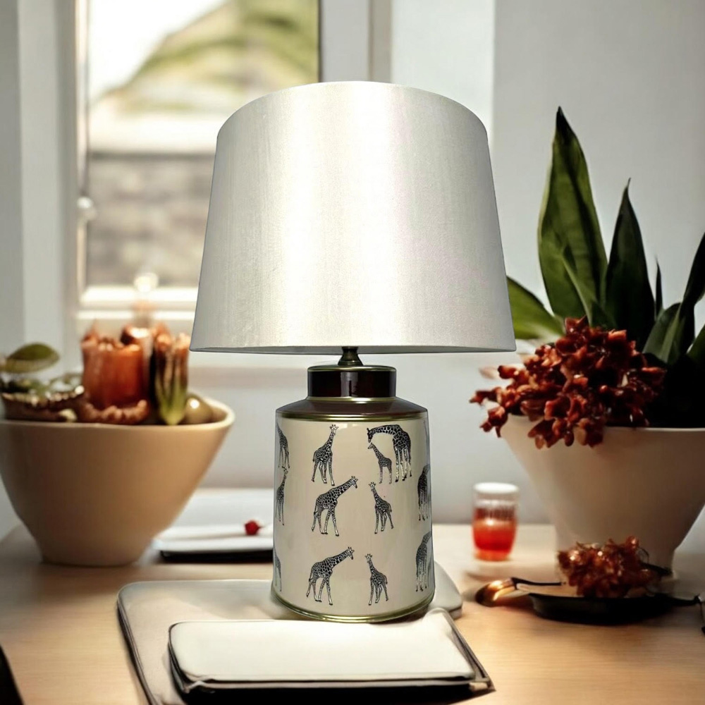 Acacia Home Giraffe Pattern Ceramic Table Lamp with Shade 33cm Image 3