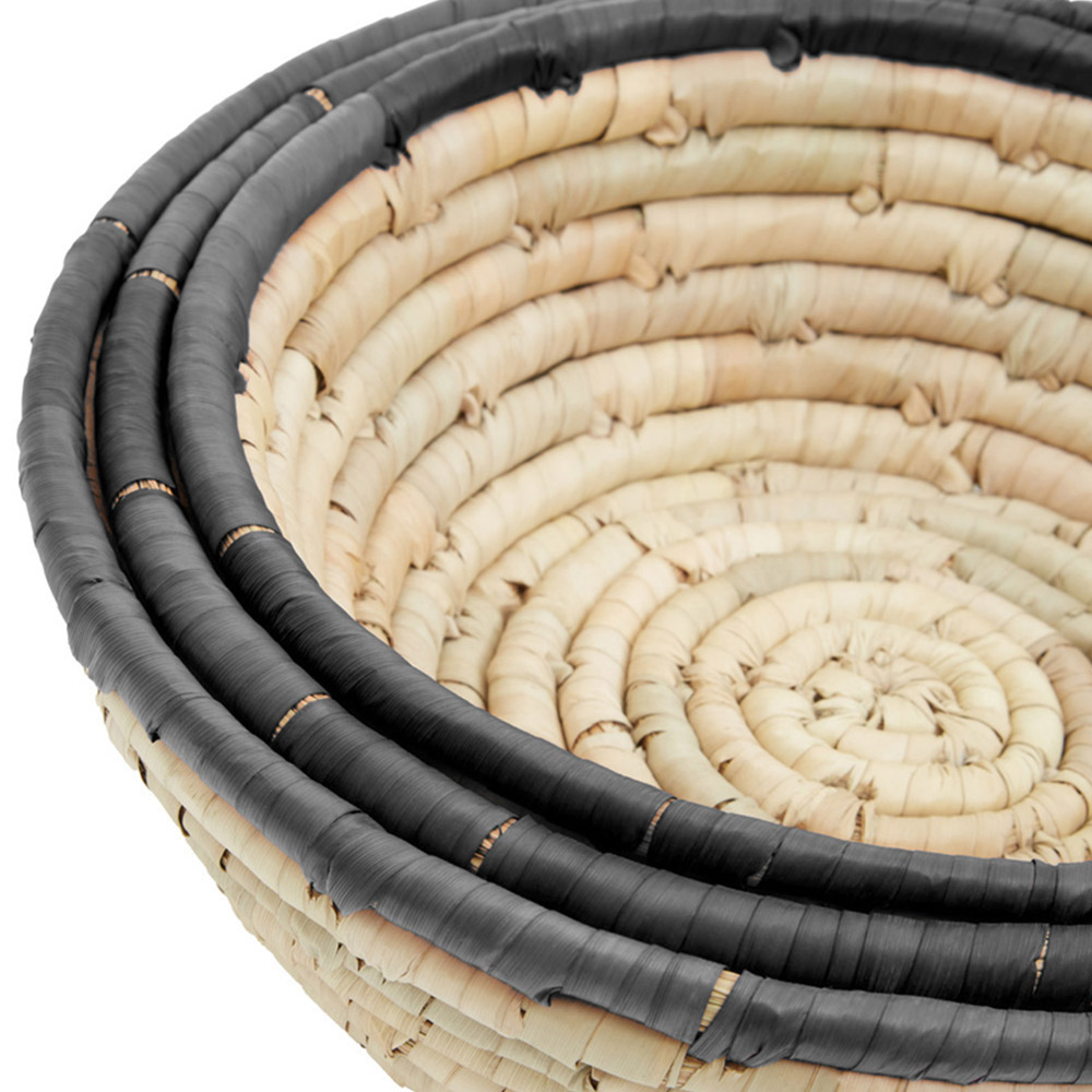 Premier Housewares Black Trim Round Palm Leaf Basket 3 Pack Image 3