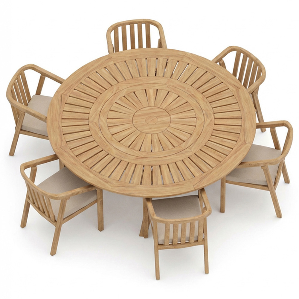 Royalcraft Maris 6 Seater Light Teak Acacia Wood Round Outdoor Bistro Set Image 2