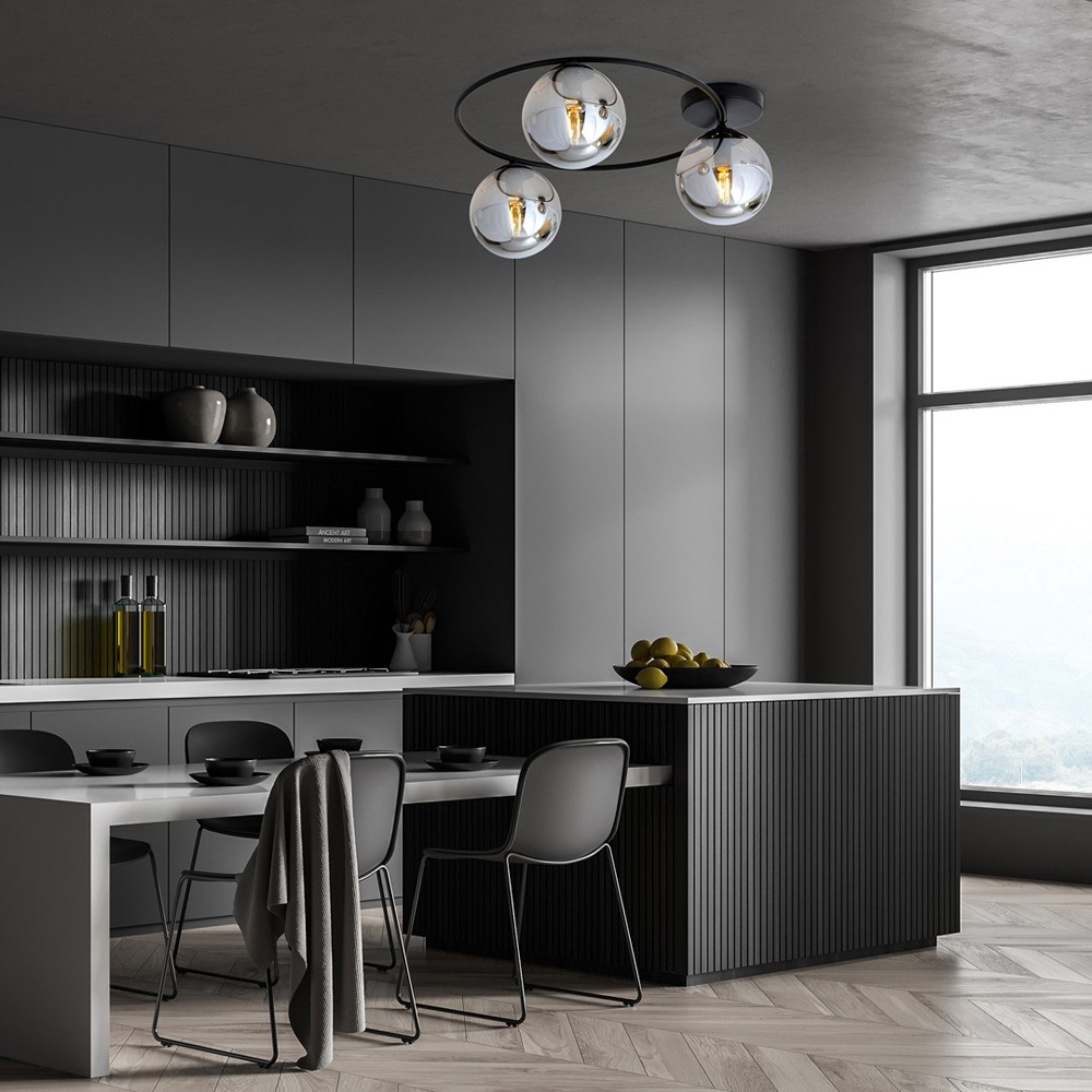 Emibig Sopra 3 Light Graphite Shade Black E14 Ceiling Light Image 2