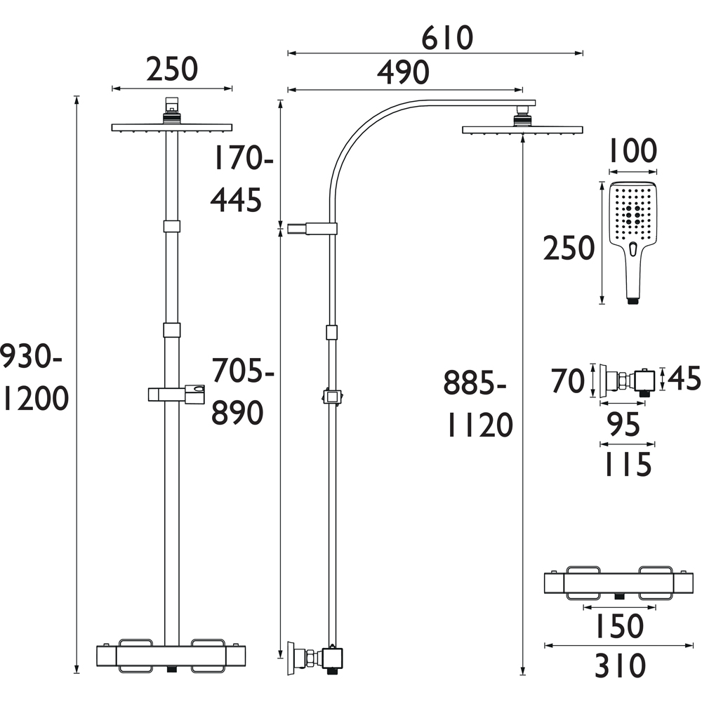 Bristan Quadrato Brushed Brass Cool Touch Thermostatic Bar Shower with Handset Image 9