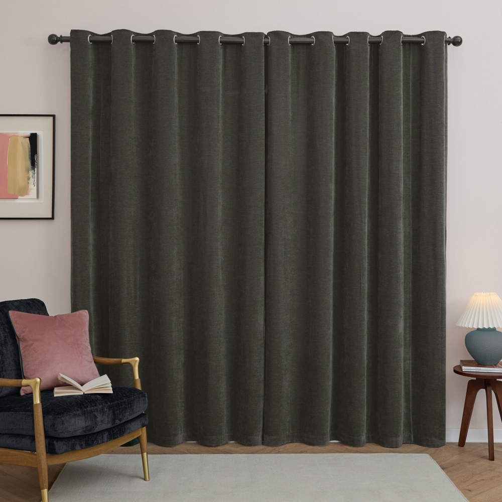 Furn Charcoal Soft Chenille Blackout Eyelet Curtains 168 x 183cm Image 2