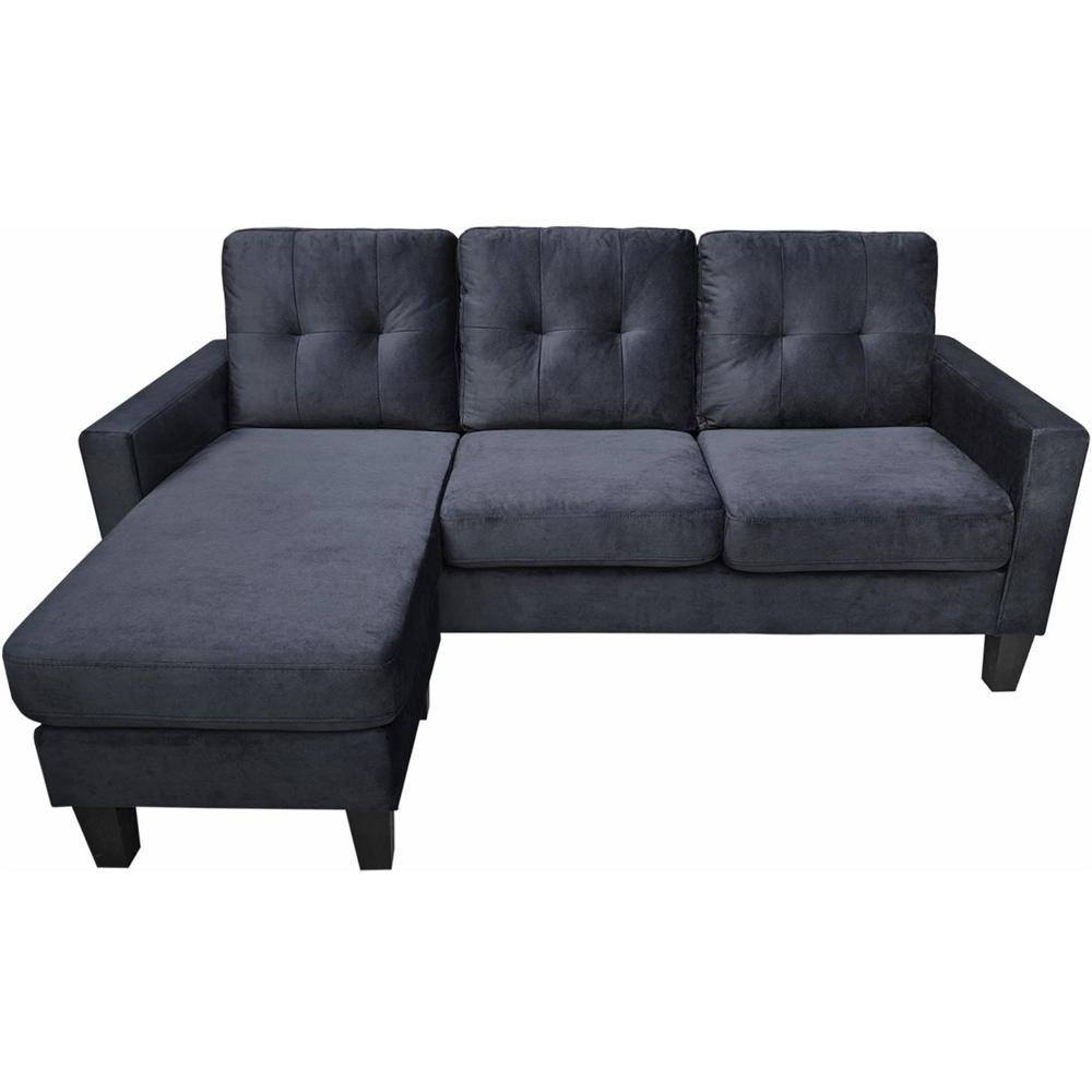 Portland 3 Seater Black Velvet L Shape Reversible Corner Sofa with Ottoman Image 2