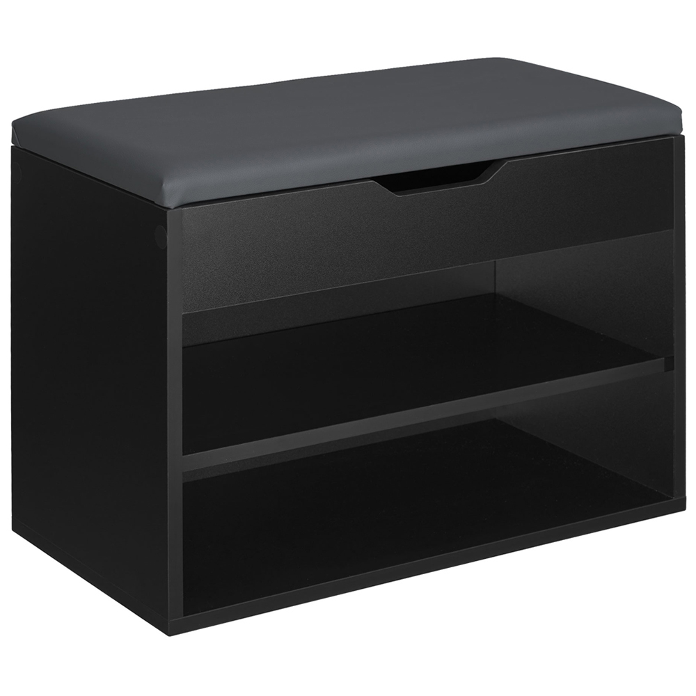 tectake Jasmina 2 Shelf Black Shoe Rack Bench with Cushion Image 2