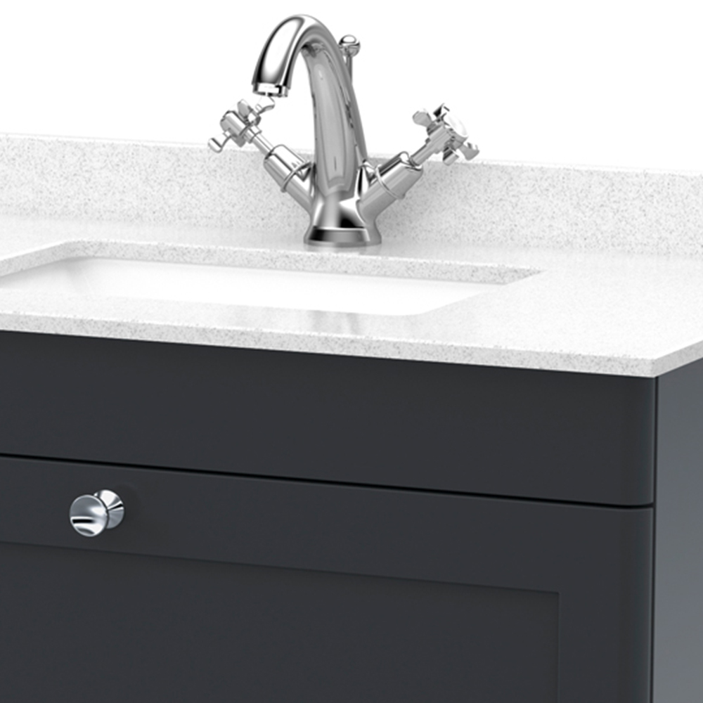 nuie Classique Single Drawer Soft Black Wall Hung Unit and 1 Tap Hole Marble Top Square Basin 800mm Image 2