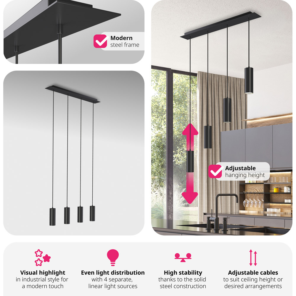 tectake Lumea 4 Pendant Ceiling Light Image 5