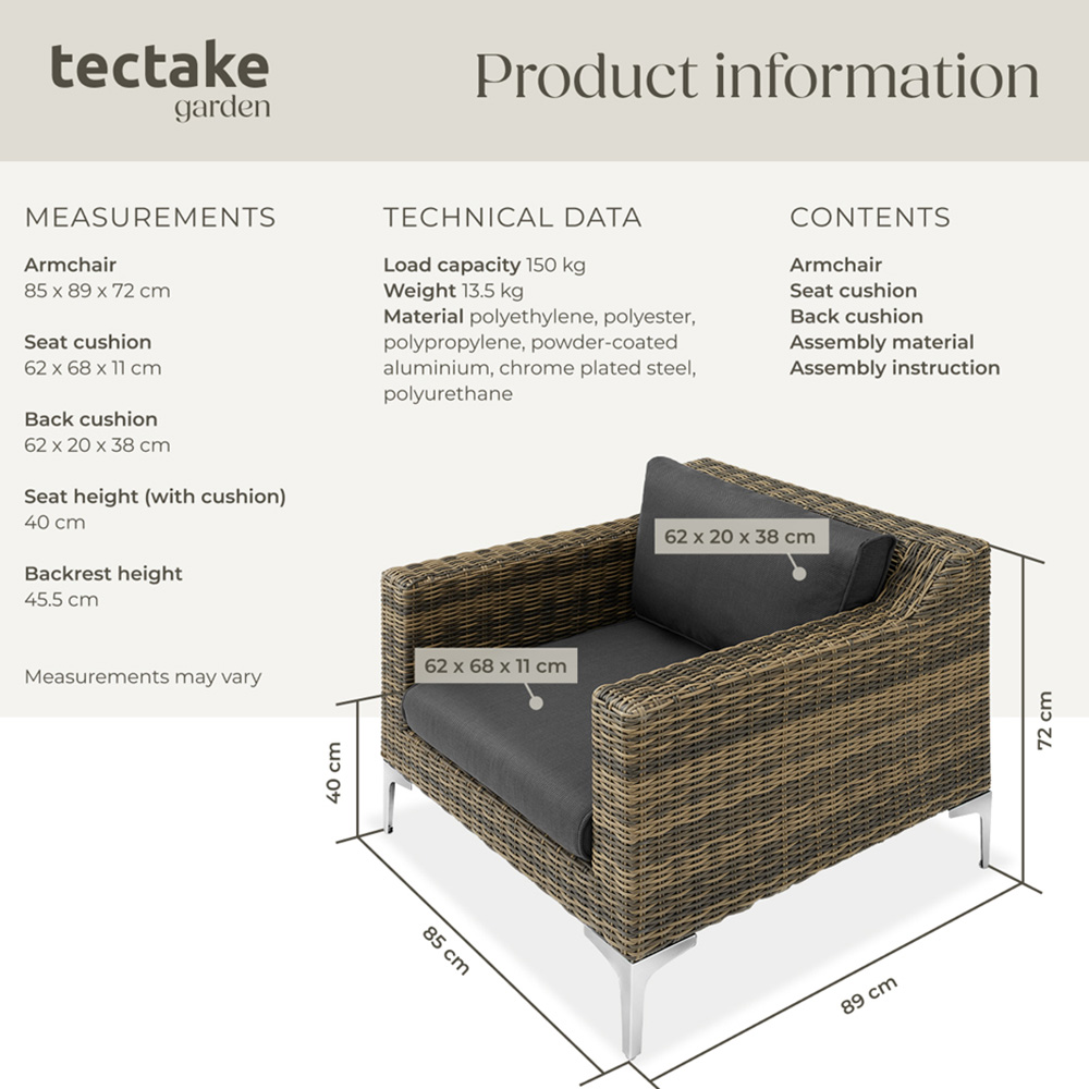 tectake Villanova Rattan Garden Armchair with Cushion Image 9