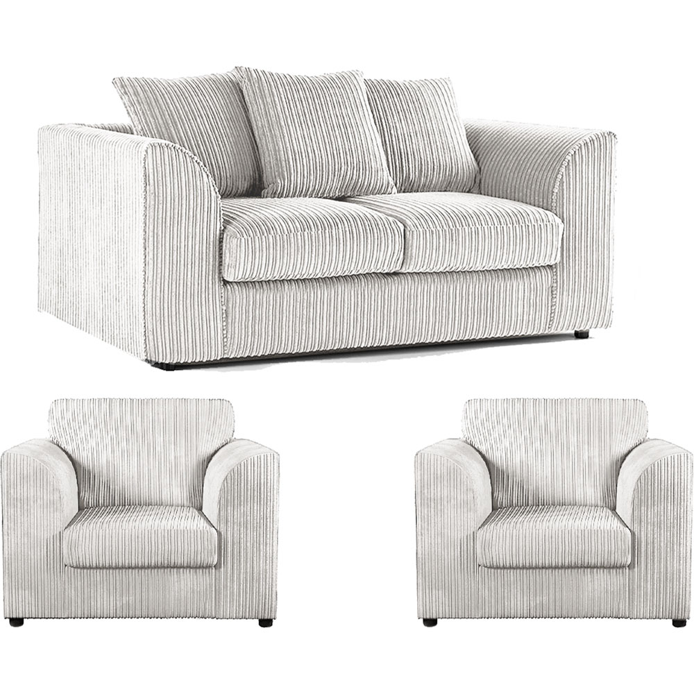 Luxor 4 Seater Silver Jumbo Cord Scatter Back Sofa Suite Image 2