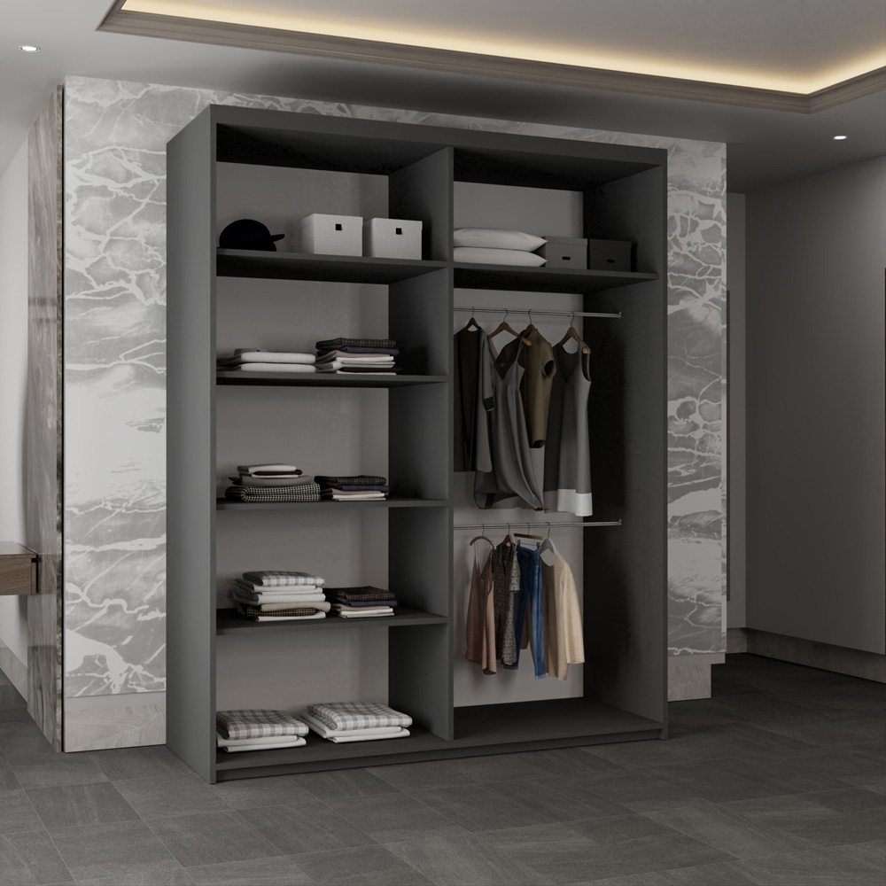 Sliding Wardrobes 4U Moon 2 Door Grey Mirrored Wardrobe Image 3