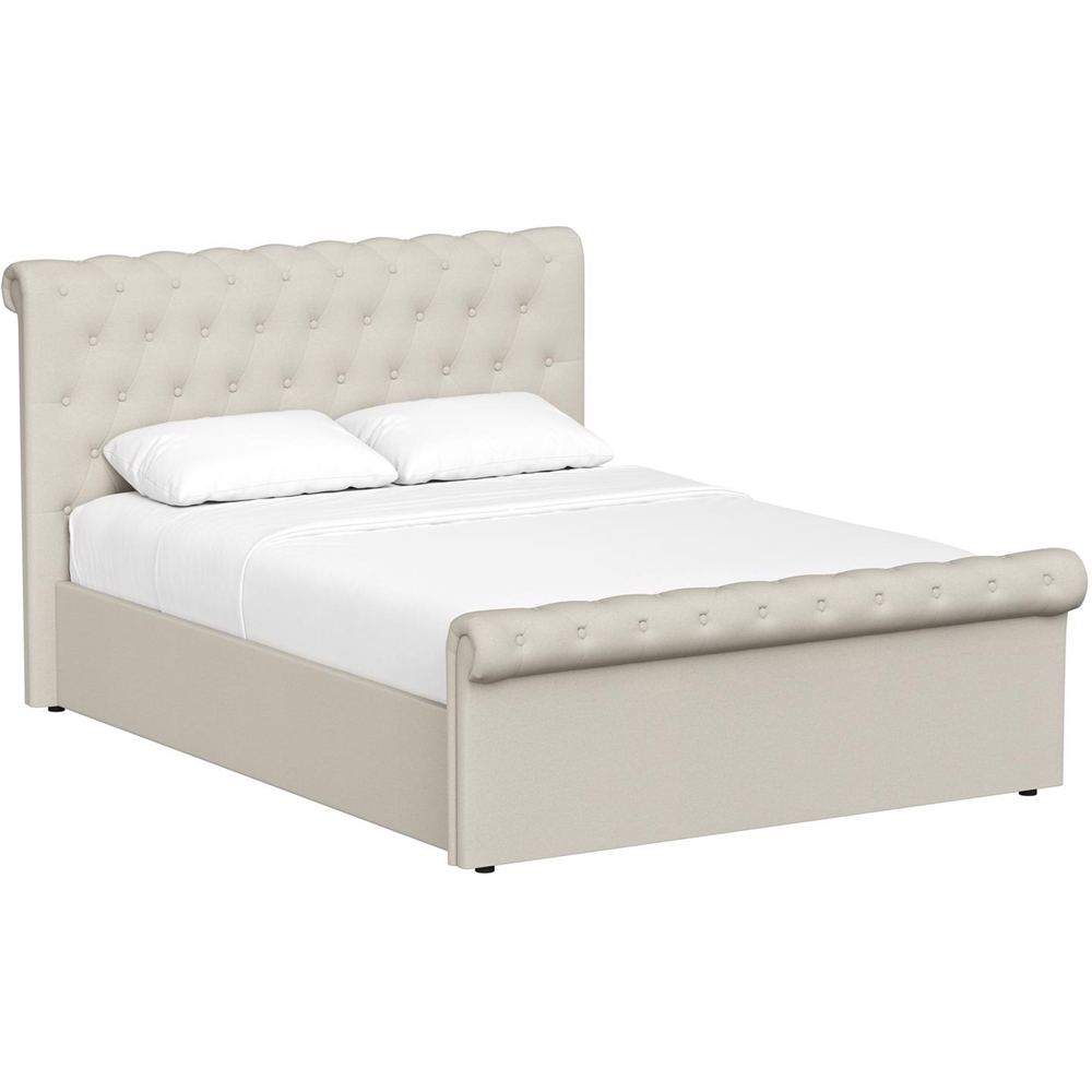 FWStyle Abbey King Size Cream Almond Side Lift Ottoman Bed Frame with Scroll Buttoned Headboard Image 4