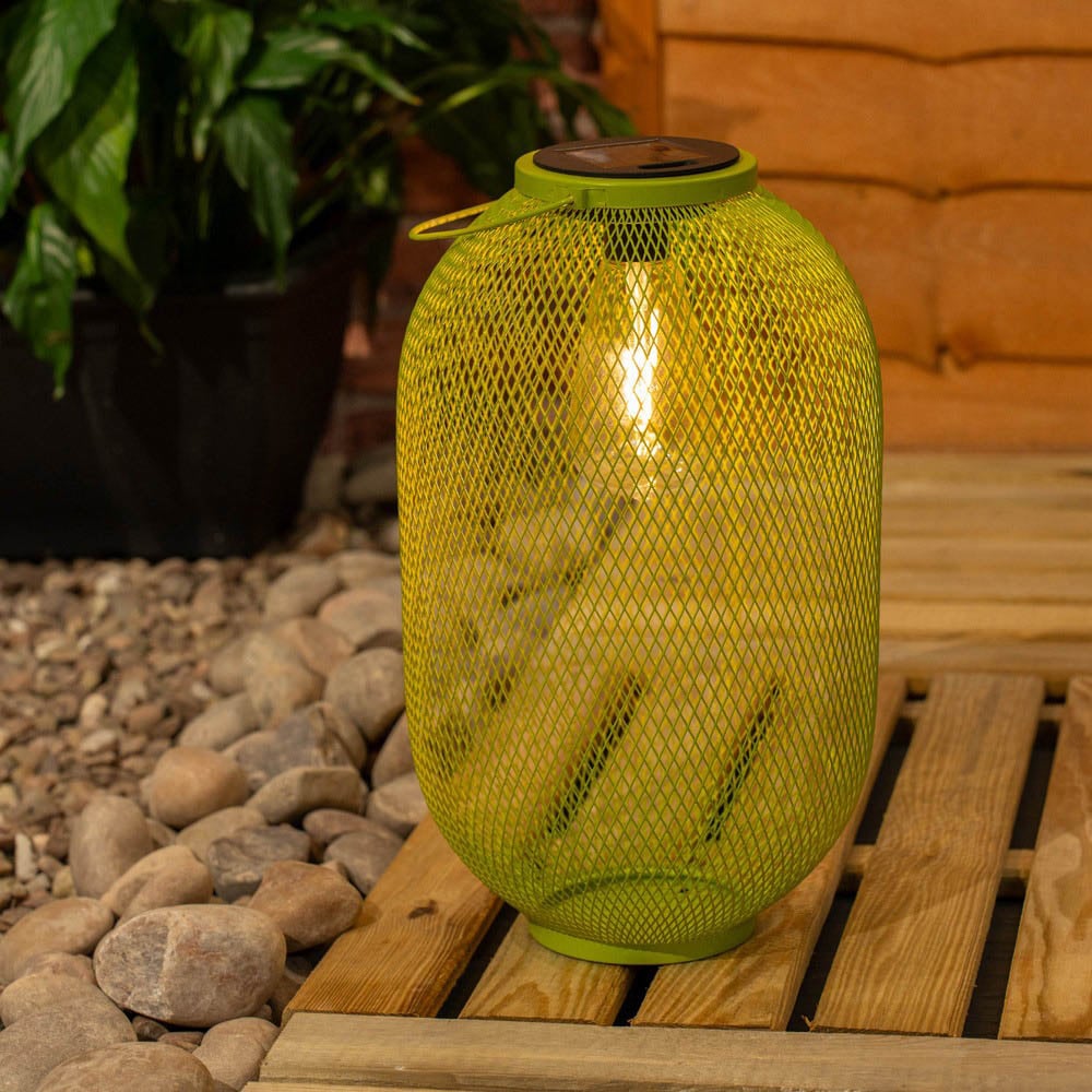 ValueLights Lime Green Metal Mesh Basket Solar Powered Outdoor Garden Lantern Light Image 2