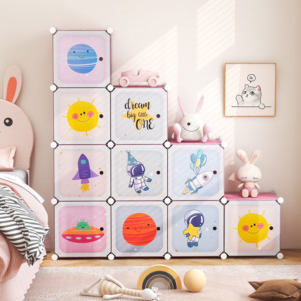 Costway 12 Cube Pink Portable Kids Wardrobe with Hanging Section Image 4
