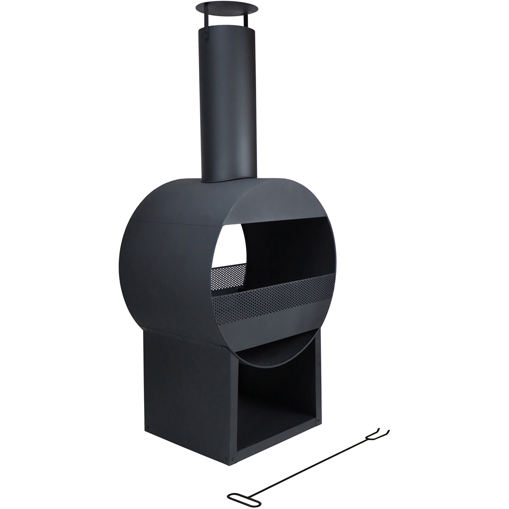 Charles Bentley Snug Sao Paul Black Powder Coated Steel Modern Chimenea with Poker and Log Storage Image 3