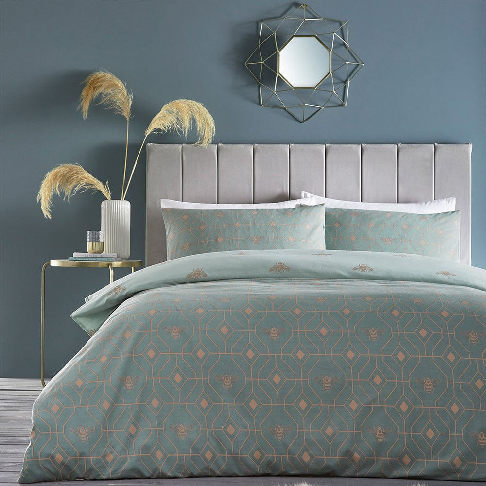 furn. Bee Deco Double Eau De Nil Duvet Set Image 1
