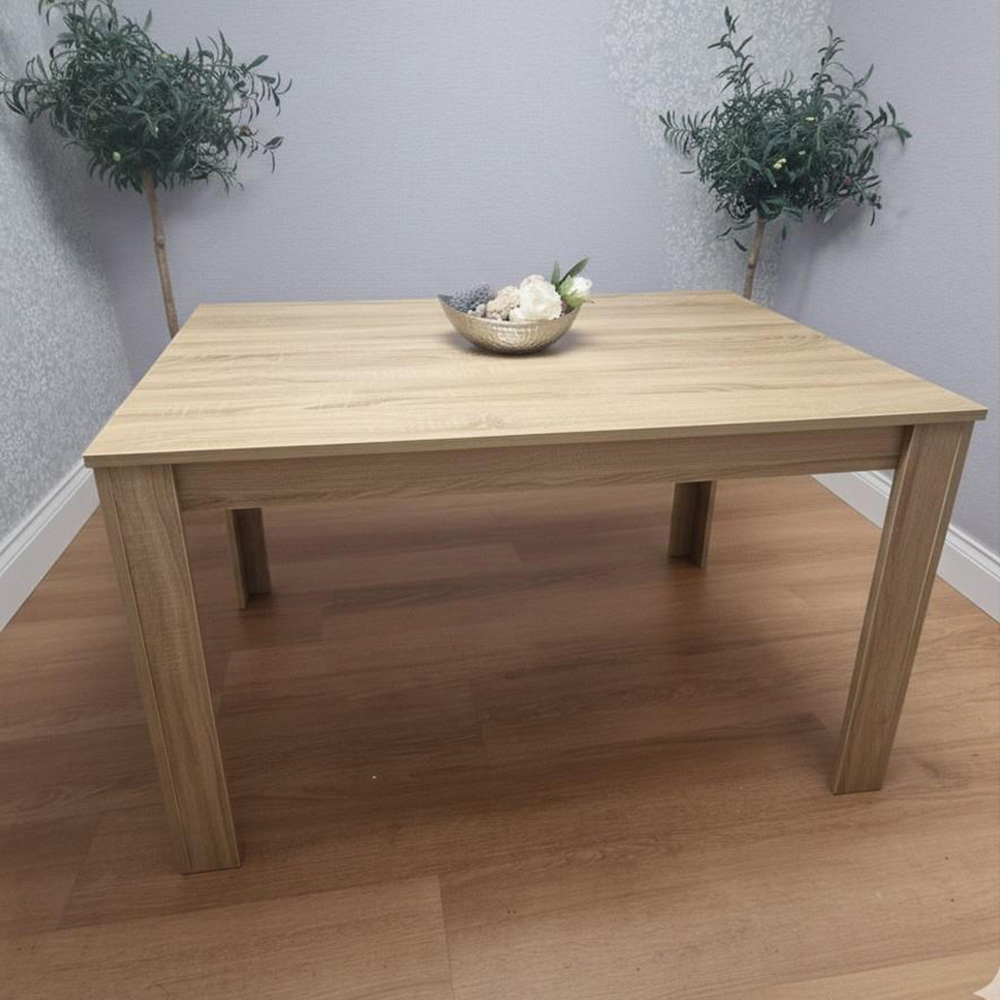 Portland 4 Seater Plastic and Leather Dining Set Oak Effect and Cream Image 2