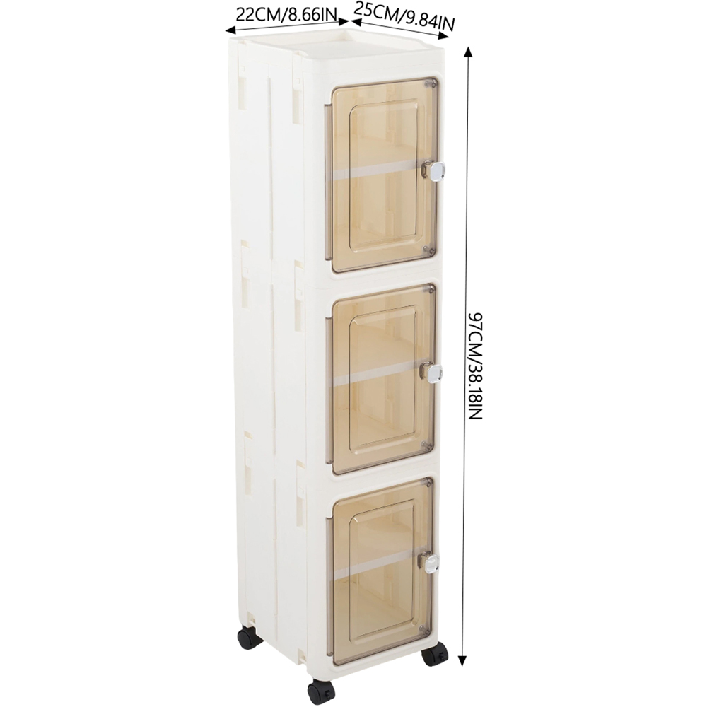 Living and Home 3-Tier White Slim Storage Cabinet with Wheels Image 8