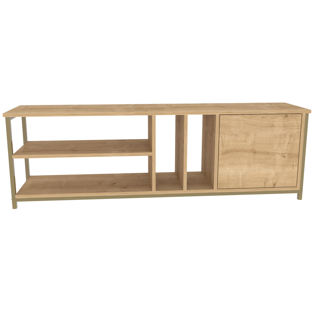 Decorotika Oneida Single Door 4 Shelf Gold and Oak TV Unit Image 3