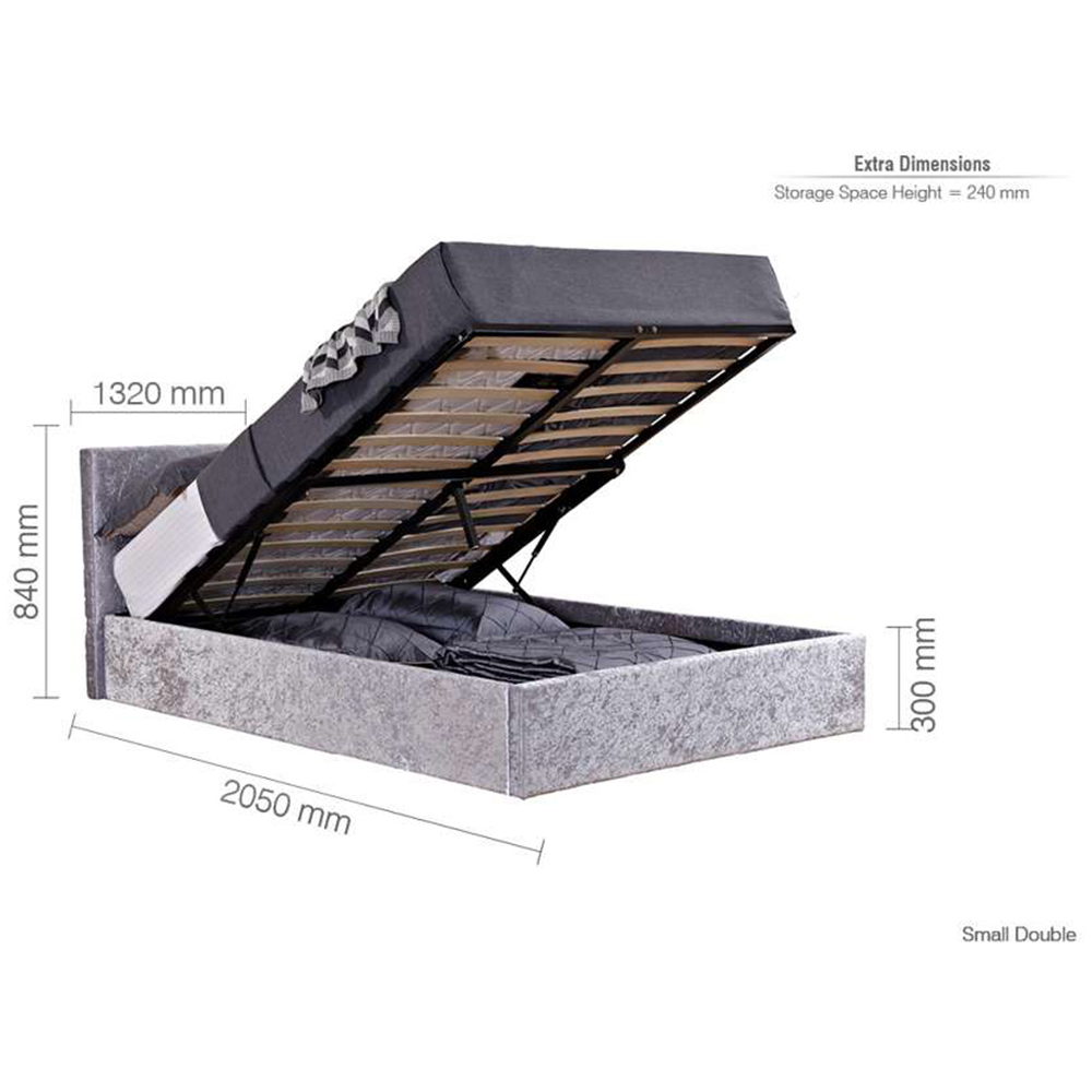 Berlin Small Double Steel Crushed Velvet Ottoman Bed Image 9