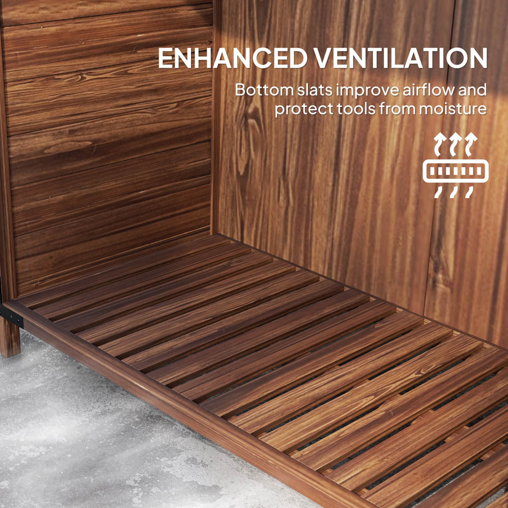 Outsunny 3.3 x 1.7ft Mixed Brown Wooden Garden Storage Shed with Double Doors and Shelves Image 7