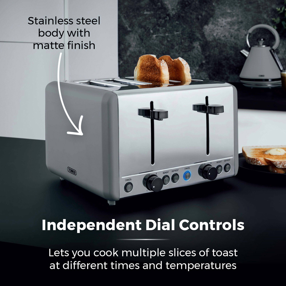 Tower Sera EEJB328 Grey 4 Slice Toaster and 1.7L Kettle Set Image 6