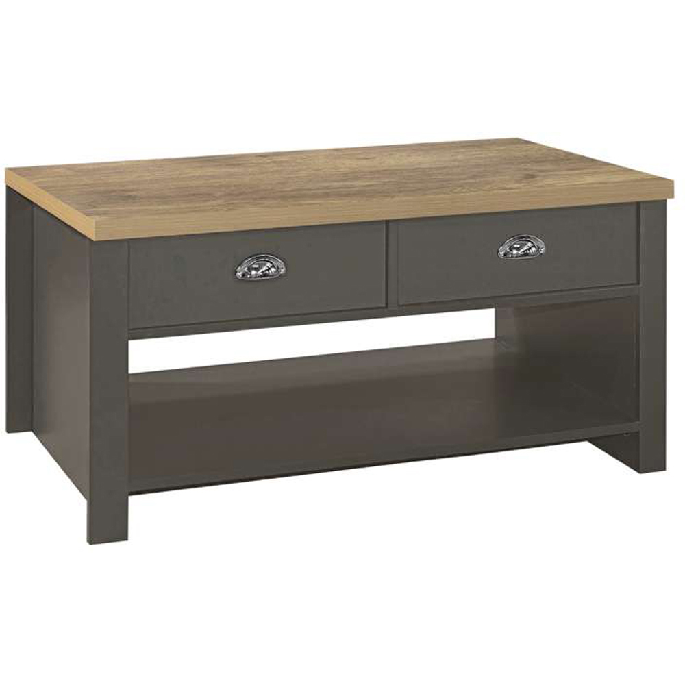 Birlea Highgate 2 Drawer Single Shelf Dark Grey and Oak Coffee Table Image 2