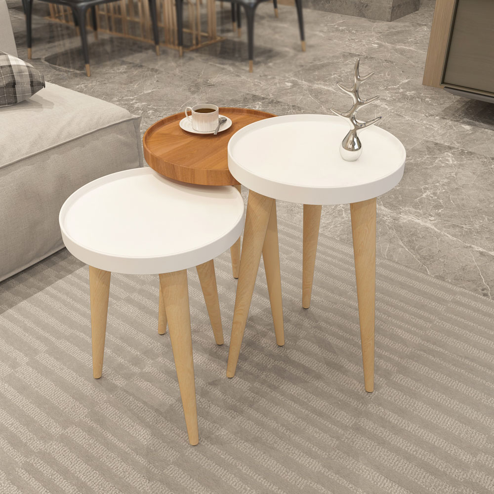 Decorotika Piscina White and Walnut Nest of Coffee Tables Set of 3 Image 2