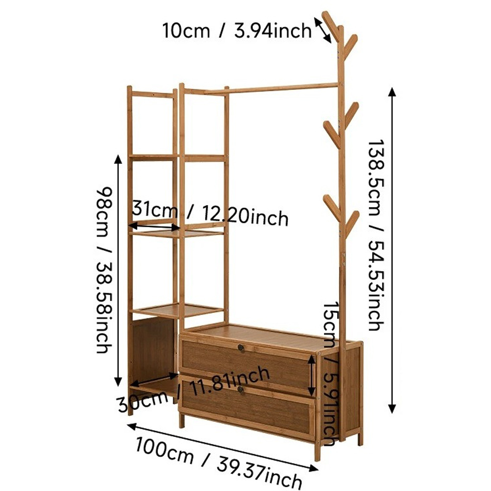 Modcraft 2 Drawer 4 Shelf Natural Large Bamboo Clothes Rail Rack Image 4