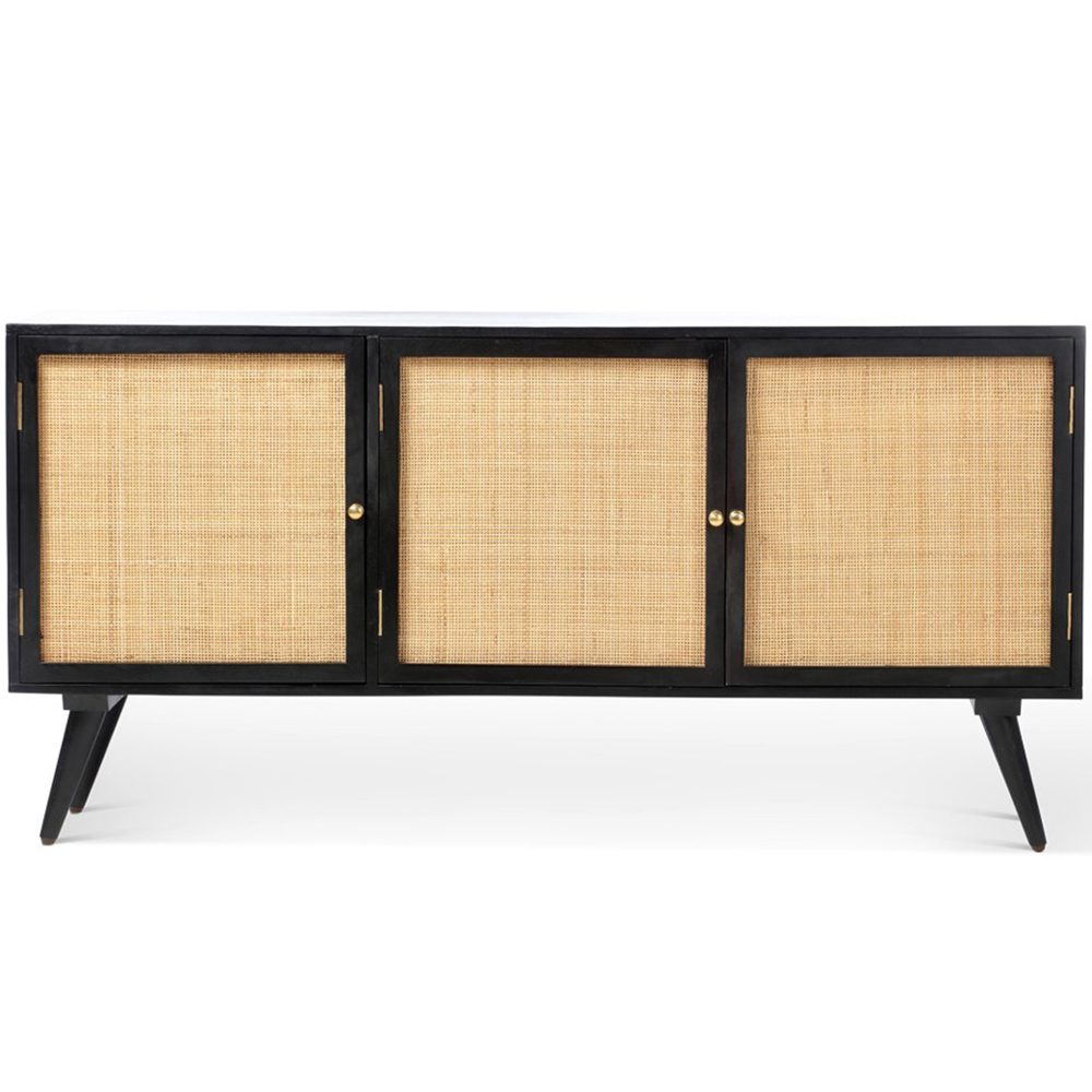 Desser Manhattan 3 Door Black Rattan and Mango Wood Sideboard Image 3