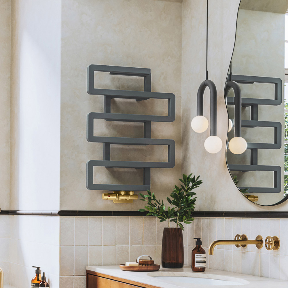 Terma Bookie Storm Sky Grey Heated Towel Rail 655 x 500mm Image 2