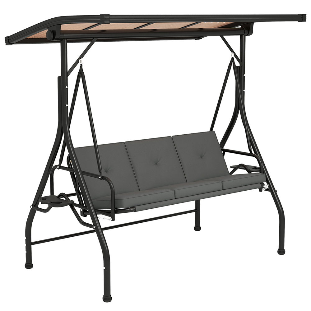 Outsunny 3 Seater Dark Grey Adjustable Canopy Convertible Garden Swing Bed Image 2