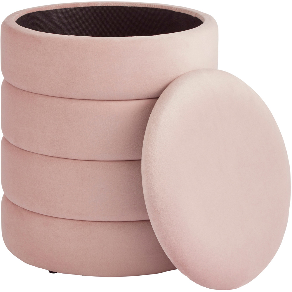 GFW Klara Blush Pink Soft Velvet Storage Stool Image 3