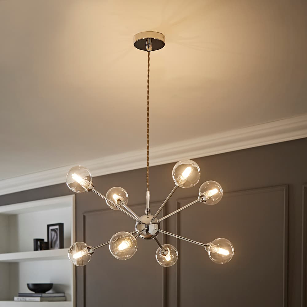 ValueLights Sputnik 8 Way Chrome Glass Globe Pendant Ceiling Light and Bulbs Image 6