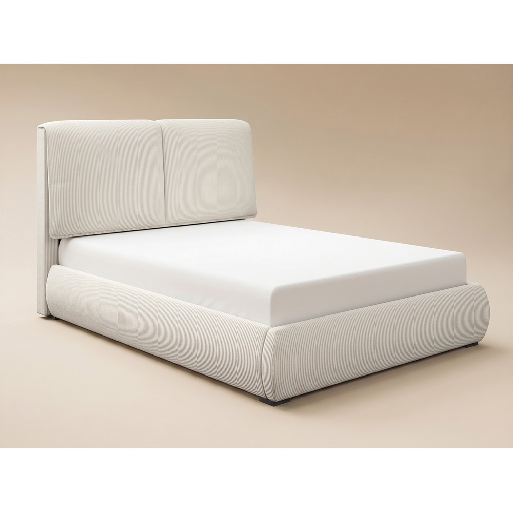 SOLACE+CO Lydia Beige Double Cord Ottoman Bed with Plush Padded Headboard Image 2