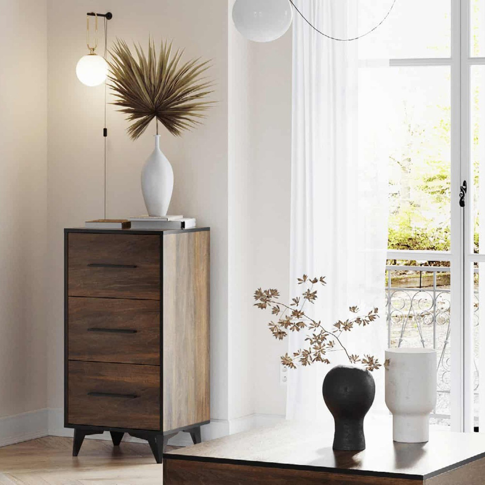 Impact Furniture Frida Dark Oak 3 Drawer Tall Narrow Chest of Drawers with Black Legs Image 6