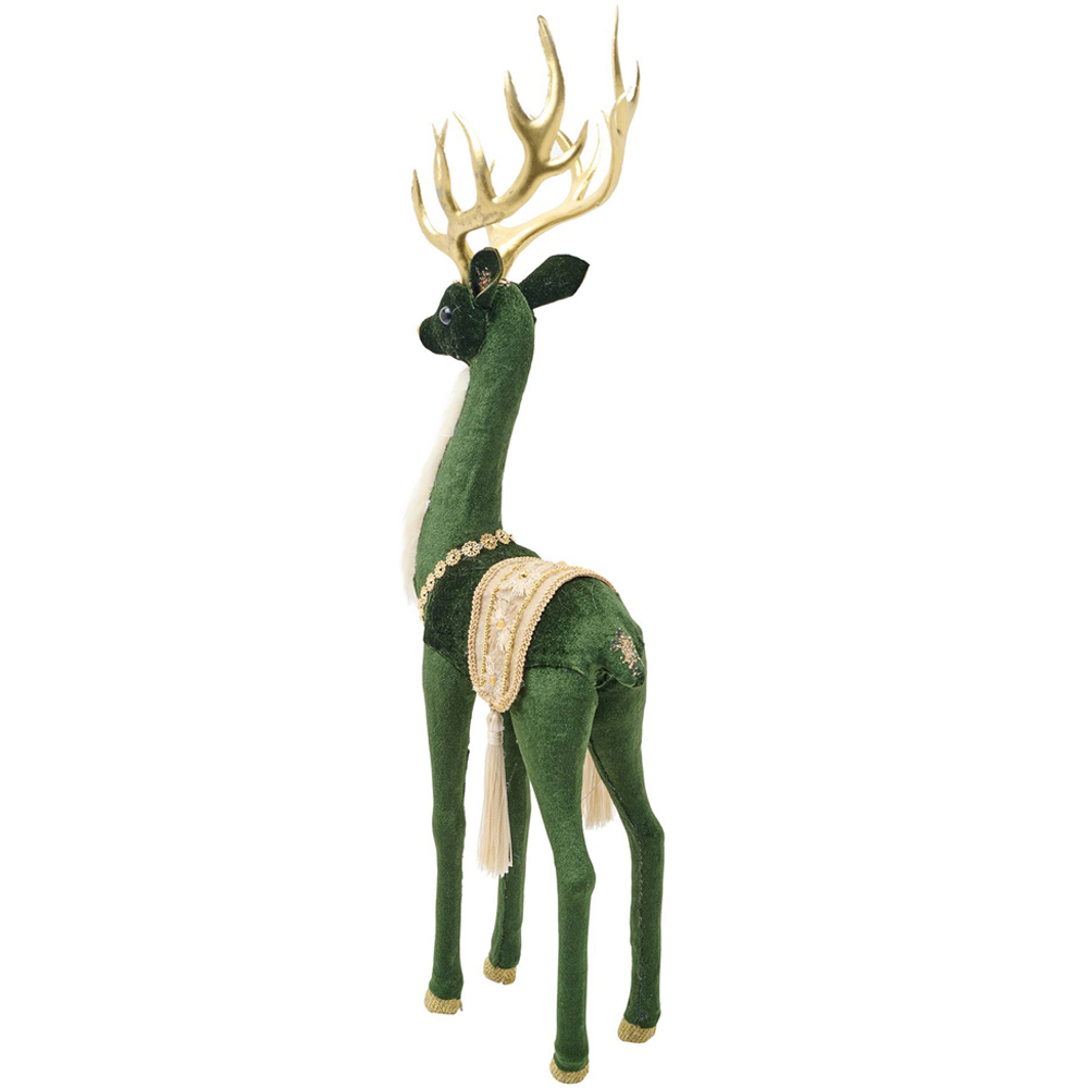 The Christmas Gift Co Green Velvet Standing Deer Decoration Image 4