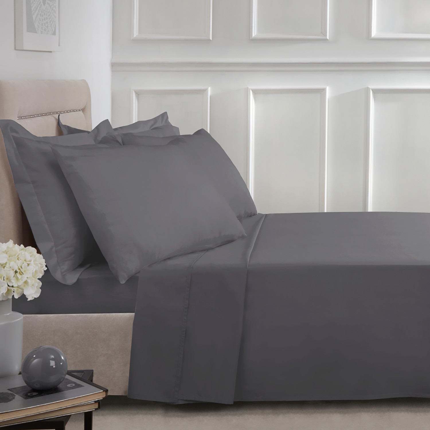 180 Thread Count Cotton Oxford Pillowcases Charcoal Image 2
