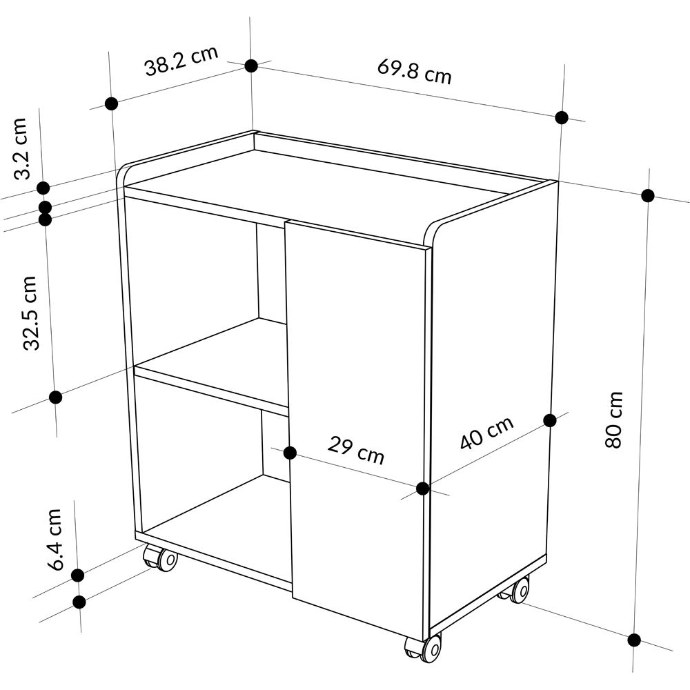 Decortie Zeo Single Door 2 Shelf Deep Blue and Black Bute Mobile Storage Unit with Castors Image 6