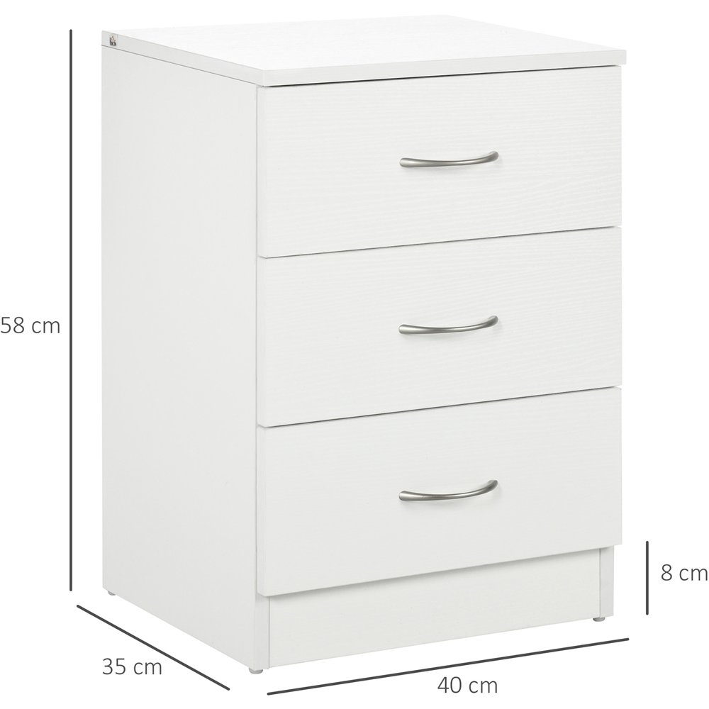 Portland 3 Drawer White Wooden Bedside Table Image 9
