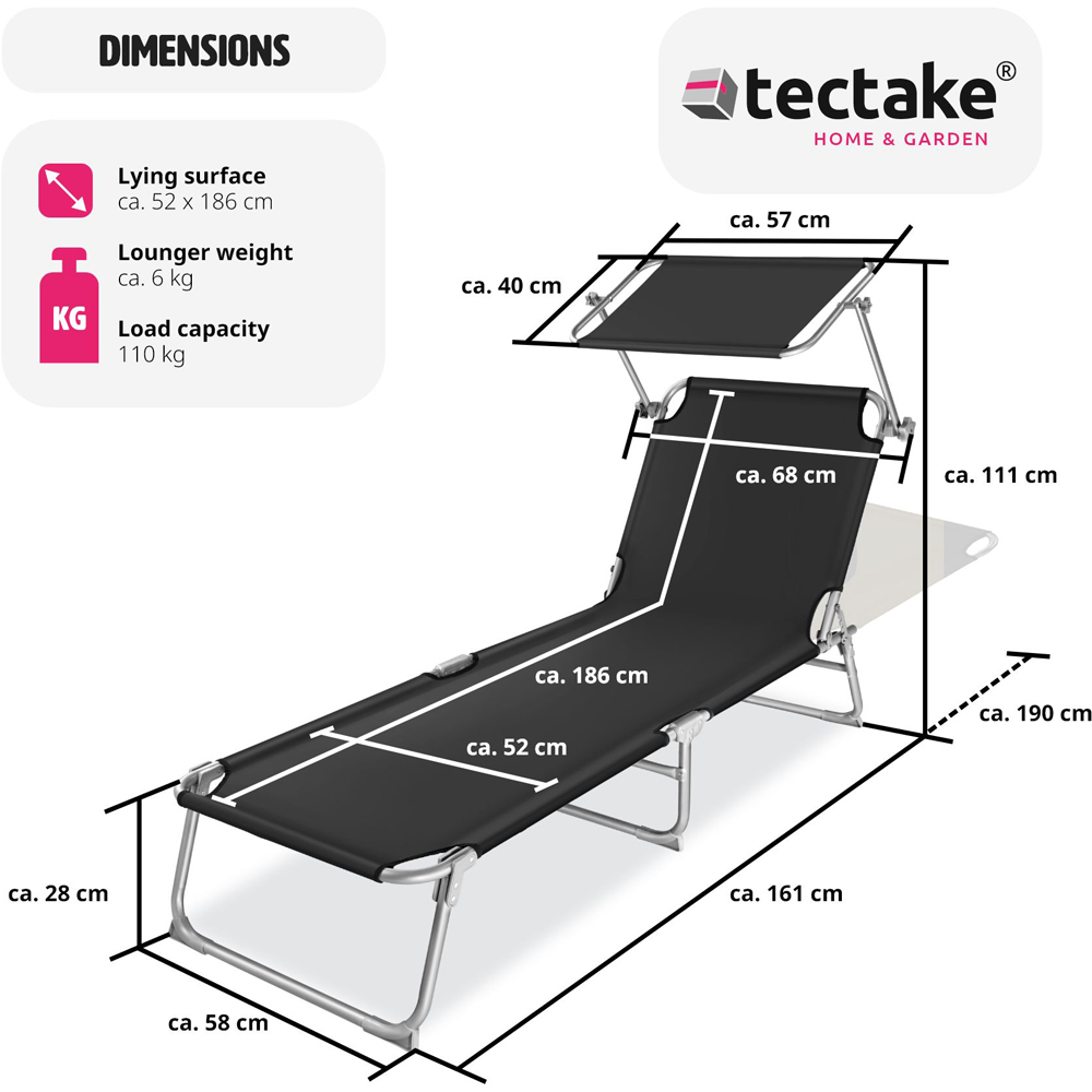 tectake Black 4 Step Backrest Foldable Sun Lounger Image 8