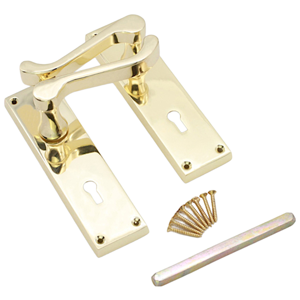 Spira Brass Victorian Polished Brass Scroll Lock Lever Door Handle 2 Pack Image 4