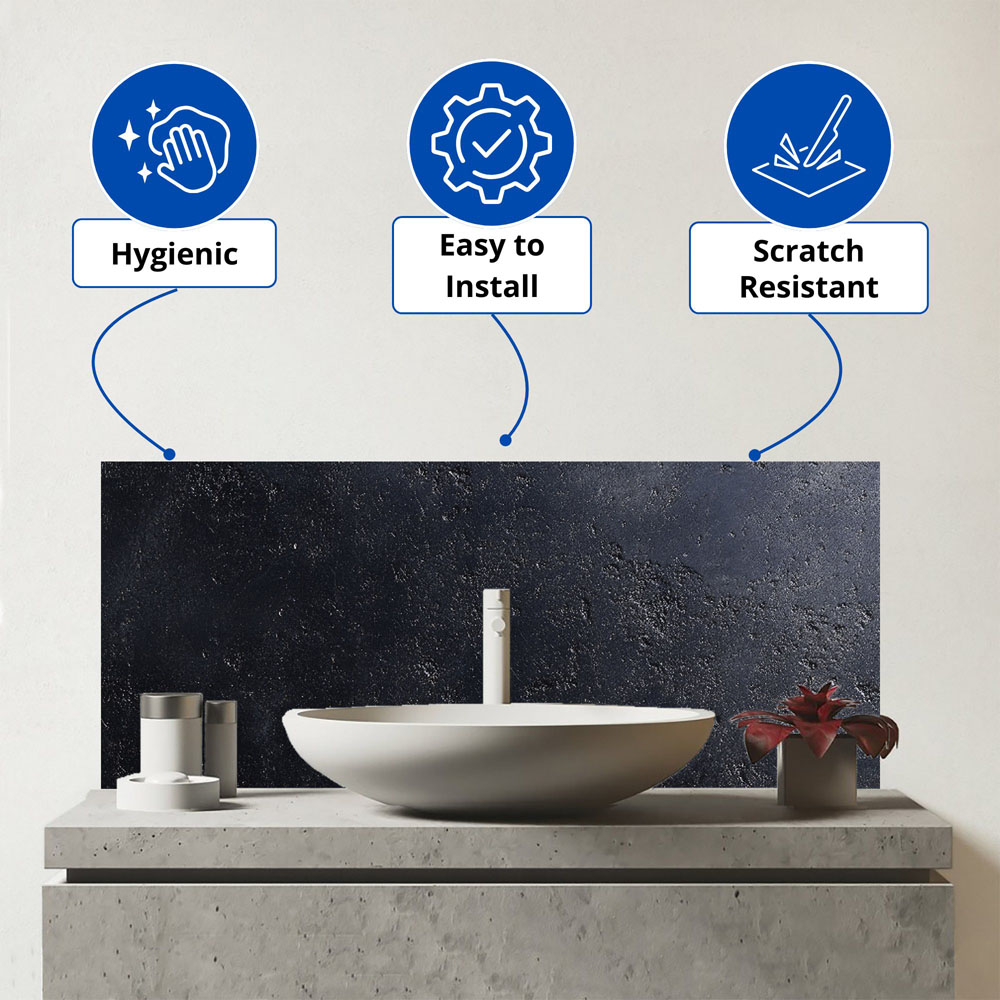 Warren Reed Designer Black Concrete Effect Bathroom Splashback 25 x 60cm Image 3
